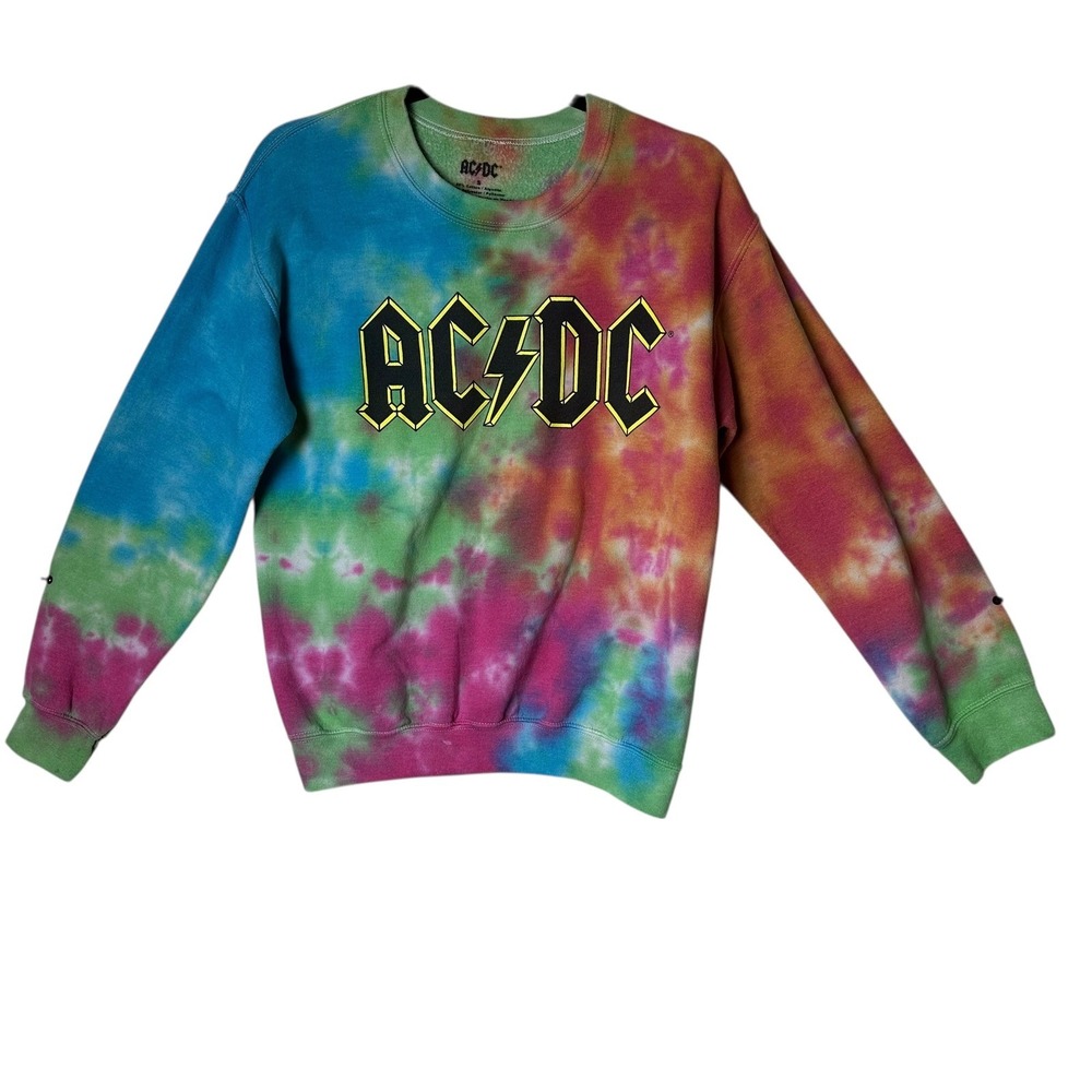 ACDC Tie Dye Sweatshirt Long Sleeve Crewneck Rock Band Apparel Size S‎